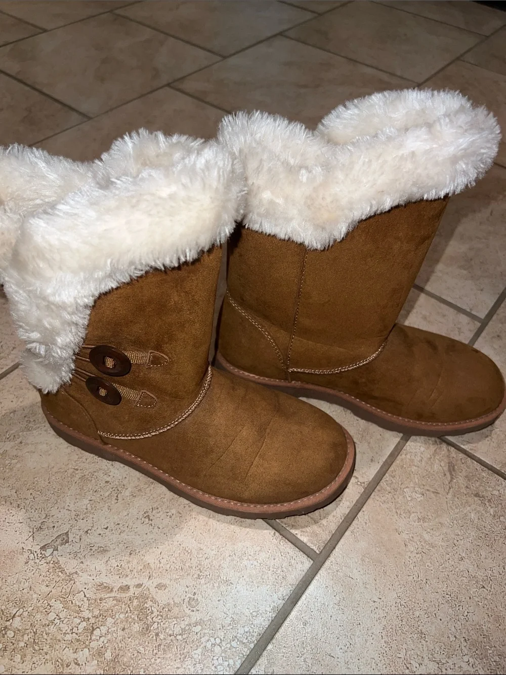 Magellan Outdoors Chestnut Brown Faux-Suede Winter Boots with Faux-Fur Cuff
